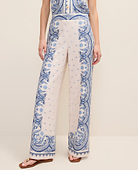 Petite Weekend Easy Wide-Leg Pant in Paisley Linen Blend carousel Product Image 2