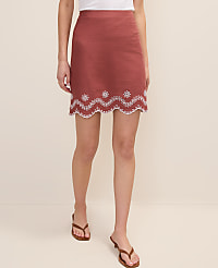 Petite Weekend Embroidered A-Line Skirt in Linen Blend carousel Product Image 2