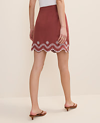 Petite Weekend Embroidered A-Line Skirt in Linen Blend carousel Product Image 3