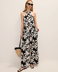 The Petite Wide-Leg Paperbag Pant in Floral Linen Blend carousel Product Image 1