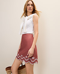 Petite Weekend Embroidered A-Line Skirt in Linen Blend carousel Product Image 1