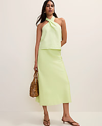 Bias Midi Slip Skirt in Linen Blend carousel Product Image 1