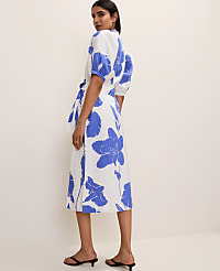 Petite Floral Puff Sleeve Midi Dress in Linen carousel Product Image 2