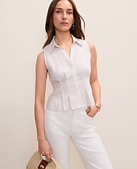 Petite Sleeveless Flare Shirt in Linen Blend carousel Product Image 1