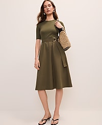 Petite Mixed Media Flare Midi Dress carousel Product Image 1