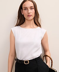 Petite Boatneck Top in Linen Blend carousel Product Image 1