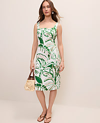 Palm Tree Print Column Midi Dress in Linen Blend carousel Product Image 1