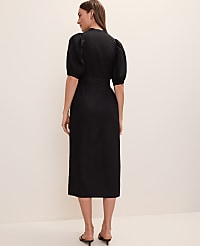 Puff Sleeve Midi Dress in Linen Blend carousel Product Image 2