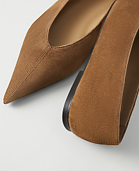 A pair of brown suede pointed-toe flats are shown against a white background. carousel Product Image 2