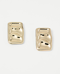Two gold rectangular earrings with a textured surface rest on a plain white background. carousel Product Image 1