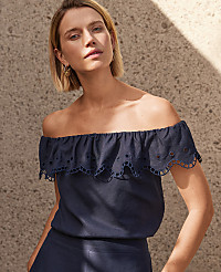 Off-The-Shoulder Top in Linen Blend carousel Product Image 3