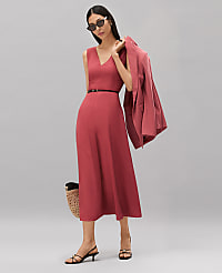 V-Neck Flare Midi Dress carousel Product Image 3