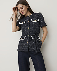 The Petite Belted Short Sleeve Jacket in Tweed carousel Product Image 1