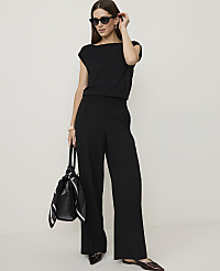The Petite Side Zip Wide-Leg Pant in Fluid Crepe carousel Product Image 1