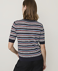 A woman in a striped sweater stands against a plain white background. carousel Product Image 2