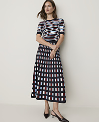 Petite Checked Pleated Midi Sweater Skirt carousel Product Image 1