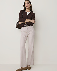 A woman in a brown cardigan and plaid pants stands against a plain white background. carousel Product Image 4