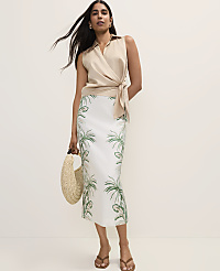 Petite Palm Print Column Midi Skirt in Linen Blend carousel Product Image 4