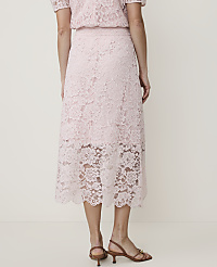 A person stands in a light pink lace skirt and top, with a plain white background. carousel Product Image 3