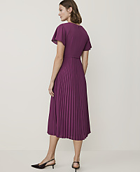A woman in a purple pleated dress stands against a plain white background. carousel Product Image 2