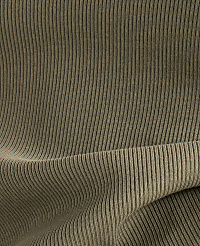 A close-up view of olive green ribbed fabric shows a folded hem in the foreground against a backdrop of vertical ribbing. carousel Product Image 4