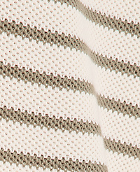 A close-up view of a cream-colored knitted fabric with horizontal grey stripes fills the frame, with a subtle fold creating a soft shadow in the background. carousel Product Image 4