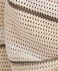 A close-up of a cream-colored crocheted fabric with thin, dark stripes is visible against a blurred, light background. carousel Product Image 3
