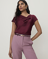 Petite Short Sleeve Cowl Neck Top in Satin carousel Product Image 1