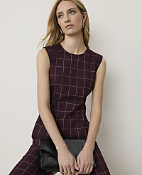 The Petite Windowpane Crew Neck Peplum Top carousel Product Image 1