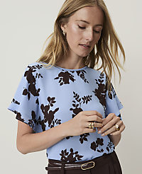 Petite Floral Mixed Media Flutter Sleeve Top carousel Product Image 1