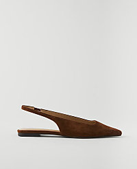 A brown suede slingback flat shoe rests on a plain white background. carousel Product Image 2