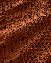 A close-up view of a textured brown knitted fabric displays a chevron pattern on the left and a honeycomb pattern on the right, with shadows creating depth. carousel Product Image 3
