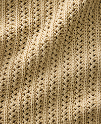 A textured, beige crocheted fabric with a repeating openwork pattern is draped and folded. carousel Product Image 4