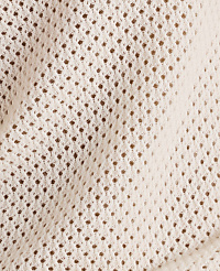 A close-up view of a cream-colored, loosely woven fabric with a textured, open-knit pattern fills the frame, revealing subtle shadows and folds in the material. carousel Product Image 4