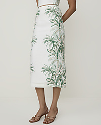 Petite Palm Print Column Midi Skirt in Linen Blend carousel Product Image 2