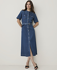 Petite Weekend Belted Denim Shirtdress carousel Product Image 1