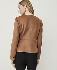 Petite Crew Neck Peplum Jacket in Faux Suede carousel Product Image 2