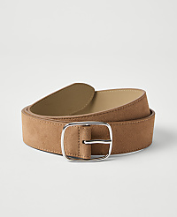 A tan suede belt with a silver buckle lies on a plain white background. carousel Product Image 1