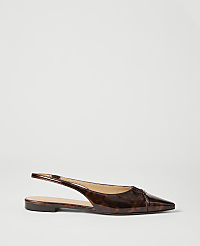 A brown tortoiseshell slingback flat shoe rests on a plain white background. carousel Product Image 1