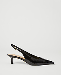 A black patent leather slingback heel with a pointed toe rests on a plain white background. carousel Product Image 1