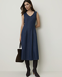 Petite Seamed Denim Flare Midi Dress carousel Product Image 1