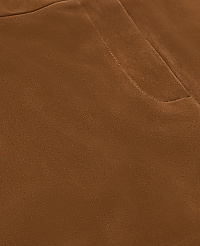 A person wears a brown suede suit with a white lace top, against a plain background. carousel Product Image 5