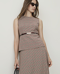 Petite Houndstooth Crew Neck Peplum Top carousel Product Image 1