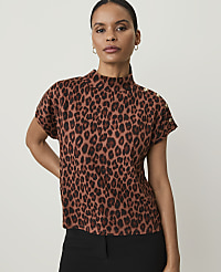 Petite Animal Print Button Mock Neck Top carousel Product Image 1