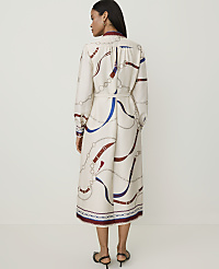 A woman in a cream-colored dress with a chain and belt pattern stands against a plain white background. carousel Product Image 2