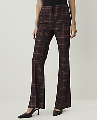 A person wearing maroon plaid flared pants and dark pointed-toe heels stands against a plain white background. carousel Product Image 2