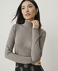 A woman in a taupe turtleneck sweater poses against a plain white background. carousel Product Image 1