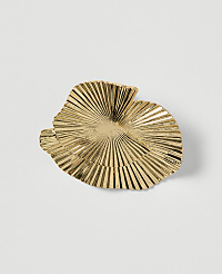 A golden, fan-shaped decorative object with radiating lines sits on a plain white background. carousel Product Image 1