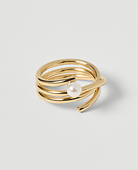 A coiled gold ring with a pearl accent rests on a plain white background. carousel Product Image 1