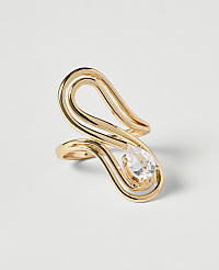 A gold ring with a pear-shaped diamond sits on a plain white background. carousel Product Image 1